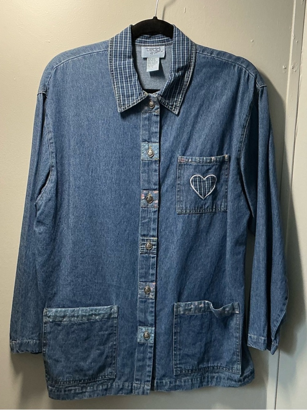 Teddi Blue Denim Jean Jacket with Heart Pocket Detail and heart buttons medium